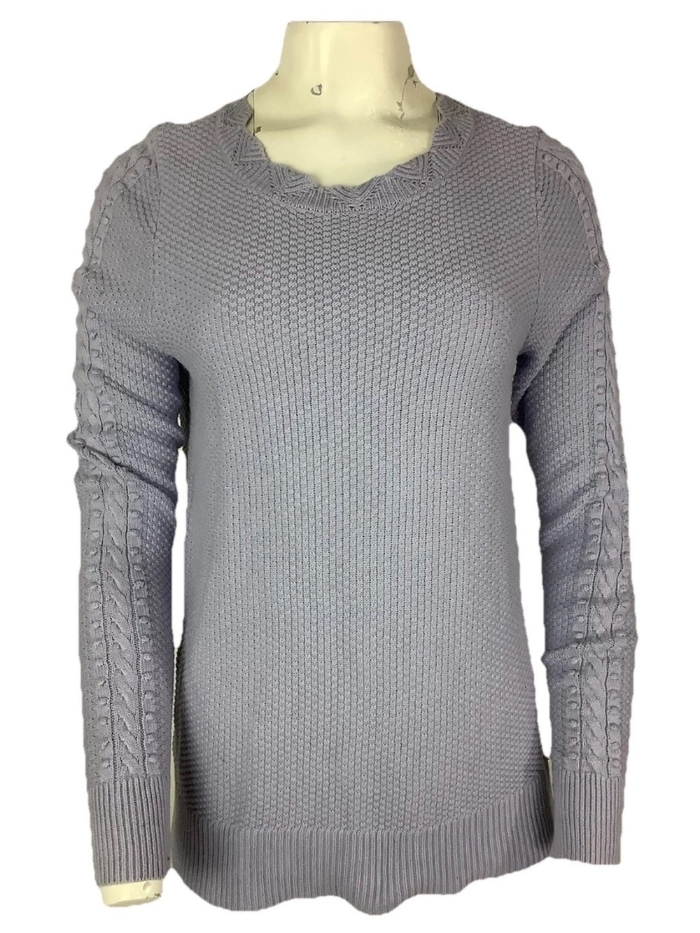 Loft Sz S 100% Cotton Cable Knit Lavender Pullover Business Casual Sweater